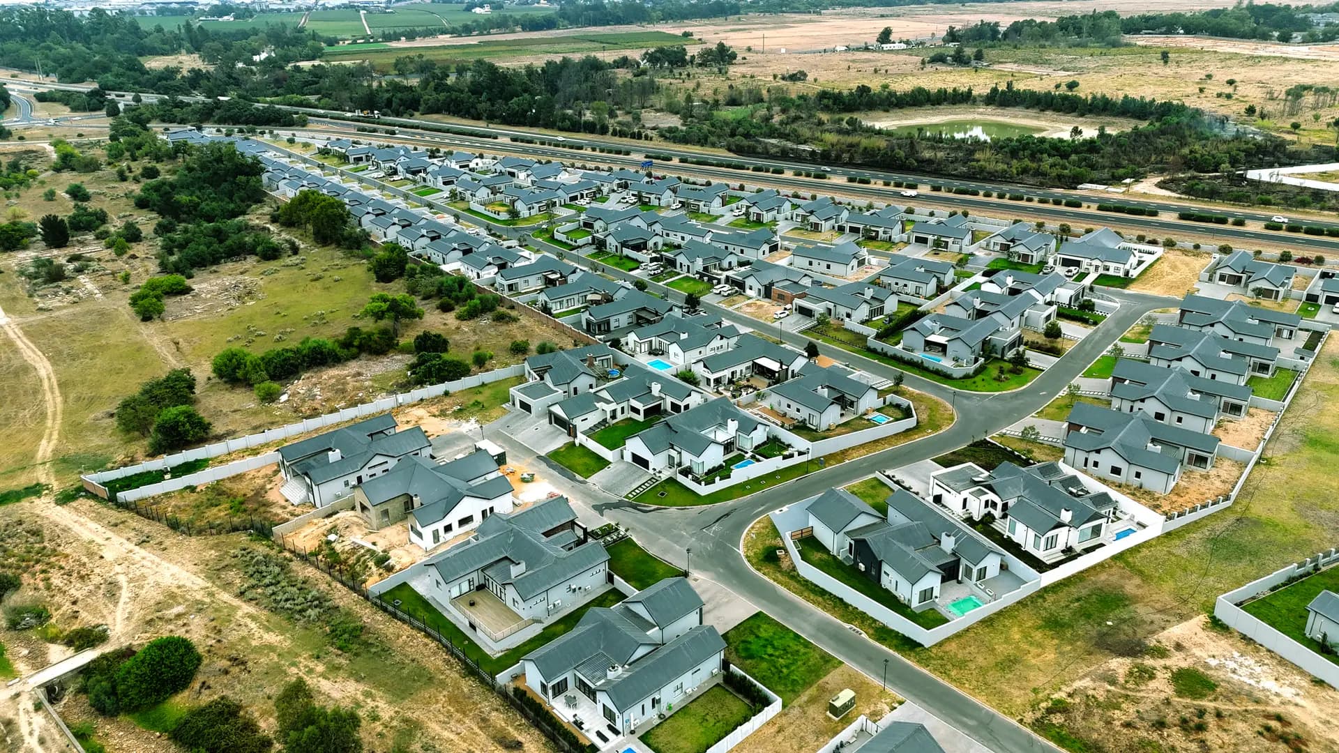 Aerial view of the homes at Wilde Paarde Country Estate